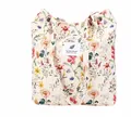 Off-white corduroy tote bag featuring colorful floral patterns and a white textile label - Vintage Flower