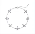 Elegant S925 silver bracelet with five moissanite flower charms on white background - Marquise Moissanite Five Flower Style (L14062)
