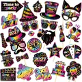 Variedad de accesorios para fotos de Año Nuevo 2027 con vibrantes diseños de neón - Juego de Accesorios para Fotos (30 Piezas)