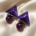 2605206 Purple Triangle And Sphere Patchwork Earrings