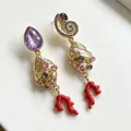 2605189a Red Coral Conch Earrings