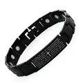 Premium black magnetic therapy bracelet featuring engraved cross and Portuguese prayer - Single Magnet Engraved Cross - Black