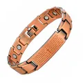 Vintage copper magnetic bracelet with engraved religious cross and Portuguese prayer - Single Magnet Engraved Cross - Ancient Copper Brushed