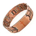 Vintage copper magnetic therapy link bracelet with engraved cross and Lord's Prayer - Tire Three-Row - Cross Logo - Ancient Copper Brushed