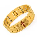 Gold magnetic therapy bracelet with double-row dragon pattern and cross prayer engraving - Tire Three-Row - Cross Logo - Gold