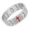 Silver magnetic therapy bracelet with Lord's Prayer and red cross engraving - Tire Three-Row - Cross Logo - Silver