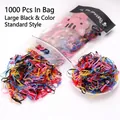 1000pcs disposable colorful hair elastics for kids hair accessories in a bag - Black & Color Large Standard High Capacity Bagged