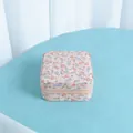 Small portable jewelry travel organizer case with elegant blue and red floral pattern - 10*10*5cm / Pink Floral Fabric