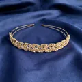 Elegant gold bridal headband decorated with sparkling rhinestones for wedding ceremonies - Crown Cross Weave Style (C9408)