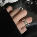 Vintage S925 sterling silver open ring with unique irregular organic texture - Lava Texture Green Accents Open Style (JZ0945)