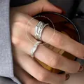 Elegant S925 sterling silver vintage open ring with liquid metal texture for women - Liquid Metal Streamline Open Style (JZ0884)