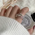Retro S925 sterling silver multi-layer intertwined open ring with minimalist beads - Multi-layer Winding Bead Open Style (JZ0474)