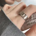 Anillo vintage de plata de ley S925 con banda cuadrada y apertura ajustable mujer - Estilo Geométrico Cóncavo Rectangular de Esquinas Redondeadas (1094)
