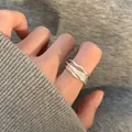 Retro S925 sterling silver wavy open ring with adjustable minimalist band design - Double Layer Irregular Wave Open Style (JZ0151)