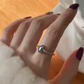 Elegant vintage S925 sterling silver open ring featuring a marquise-cut dark gemstone - Marquise Gem Hand Texture Open Style (JZ0851)