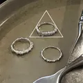 Niche vintage S925 sterling silver ring variant with a unique organic molten texture - Organic Lava Texture Irregular 3-Piece Set (JZ0814)