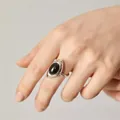 Vintage style S925 sterling silver open ring featuring a black oval stone - Oval Black Agate Dome Open Style (JZ0312)