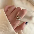 Minimalist S925 sterling silver organic-shaped open ring in polished finish - Organic Lava Streamline Silver Open Style (JZ0413)