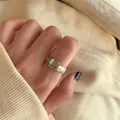 Vintage S925 sterling silver open ring with geometric square buckle design - Geometric Square Buckle Open Style (JZ0394)