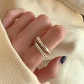 Minimalist S925 sterling silver double-bar open ring for women in polished finish. - Minimalist Double Line Open Style (JZ0395)