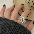Elegant vintage S925 sterling silver sunburst open ring for women, minimalist jewelry - Sunburst Radial Line Open Style (JZ1389)