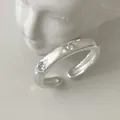 Elegant vintage S925 sterling silver open ring with a brushed matte finish and stones - Matte Brushed Double Stone Open Style (JZ1404)