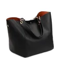 Stylish black large capacity tote bag with contrasting orange lining - Black