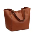 Large capacity brown pebbled leather tote bag for women minimalist commute style - Brown