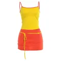 Ensemble deux pièces pour femme avec un caraco jaune sexy et une mini-jupe orange - XS / Haut Et Bas / Orange