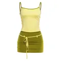 Zweiteiler für Damen mit gelbem Camisole-Top und olivgrünem Minirock im Set-Angebot - S / Gelb
