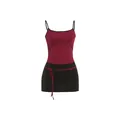 Ensemble sexy deux pièces avec caraco rouge et mini-jupe moulante noire pour femme - XS / Haut Et Bas / Bordeaux