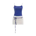 Ensemble deux pièces sexy pour femme avec caraco bleu et mini-jupe blanche - XS / Haut Et Bas / Bleu foncé