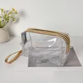 Large capacity PVC holographic cosmetic bag with gold zipper and wrist strap - Silver