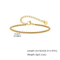 Gold-plated stainless steel box chain bracelet with extension chain and round tag detail - Gold Box Chain Bracelet