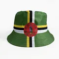 Dominica flag printed bucket hat for outdoor sun protection and sports fan support - Dominica Flag Theme Dark Green Style