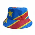 Reversible bucket hat with DR Congo flag design and yellow star for soccer fans - DR Congo Flag Sky Blue Style