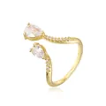 Elegant 18K gold plated copper open ring with pear-shaped sparkling zirconia stones - Adjustable Open / Irregular Geometric Double Pear Style (12572) / Gold