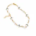 Detail of gold chain bracelet with white cross charms, pearls and lobster clasp - Mother Mary White