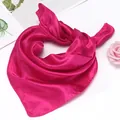 Detailed view of fuchsia silk square scarf with a smooth finish and neat edges - Rose Red / 50*50