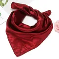 Elegant wine red satin square scarf with silky luster for formal professional wear - Burgundy / 50*50
