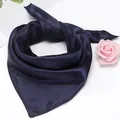 Navy blue satin square scarf for women in a glossy finish tied in a stylish triangle - Navy Blue / 50*50