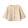 Chaqueta corta de punto beige para mujer con cuello redondo y botones forrados de tela - S / Albaricoque