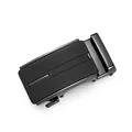 Detail of a black zinc alloy automatic belt buckle with matte and polished finishes - Striped Raised Decor Black Style (ZD6810单扣头)