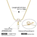 Detailed view of 18k gold plated stainless steel pearl and zircon necklace specifications - Marquise Rhinestone Artificial Pearl Style (JDN0201316)