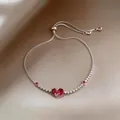 Elegante bracciale a cuore placcato oro con zirconi rossi, misura regolabile lusso - Bracciale-Argento-Rosso Rosa