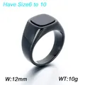 Polished black stainless steel square signet ring for men, 12mm width and 10g weight - Size 6 / Black