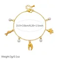 Detail of gold-plated stainless steel ocean charm bracelet with pearls and pendants - B2171