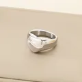 Elegant minimalist heart-shaped polished titanium steel ring with a smooth silver finish - Size 6 / 12mm Plain Heart (KR111430-GC) / Silver