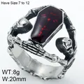 Vintage gothic coffin ring with skeleton skulls in durable titanium steel design - Size 7 / Vintage Silver (Ruby Red)