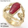 Unique gothic style skeleton coffin ring with red epoxy detail in vintage golden finish - Size 7 / Gold (Ruby Red)